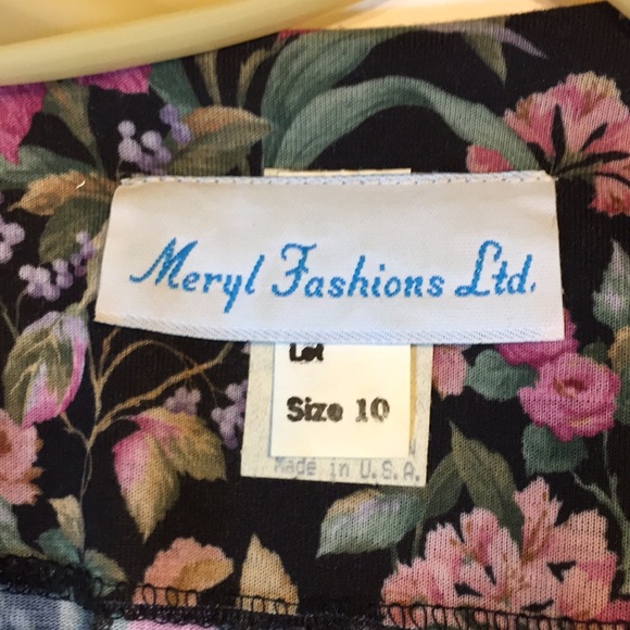 Vintage Meryl Fashions LTD Floral Belted MIDI Dress made in USA Size 10 - Picture 9 of 15